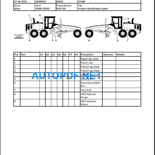 G726B Parts Manual