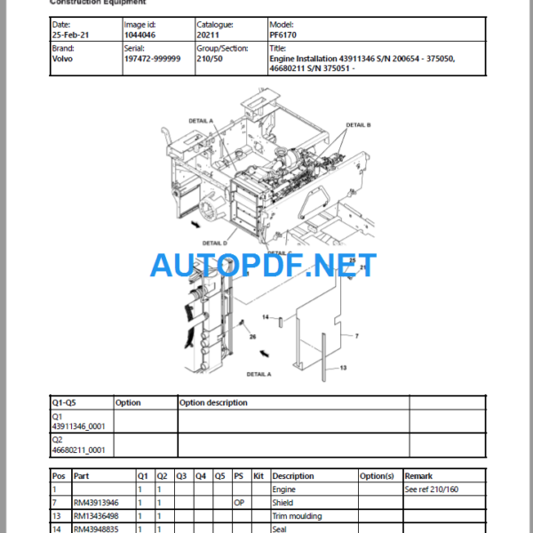 PF6170 Wheeled Paver Parts Manual