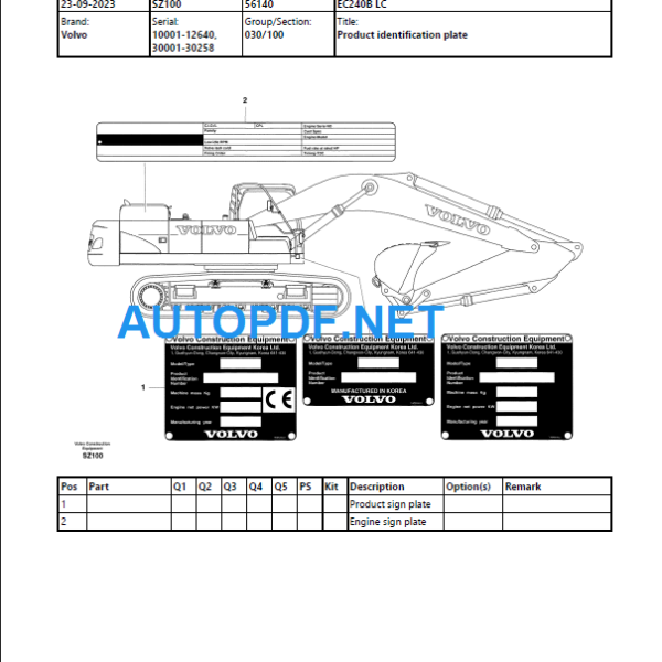 EC240B LC Parts Manual