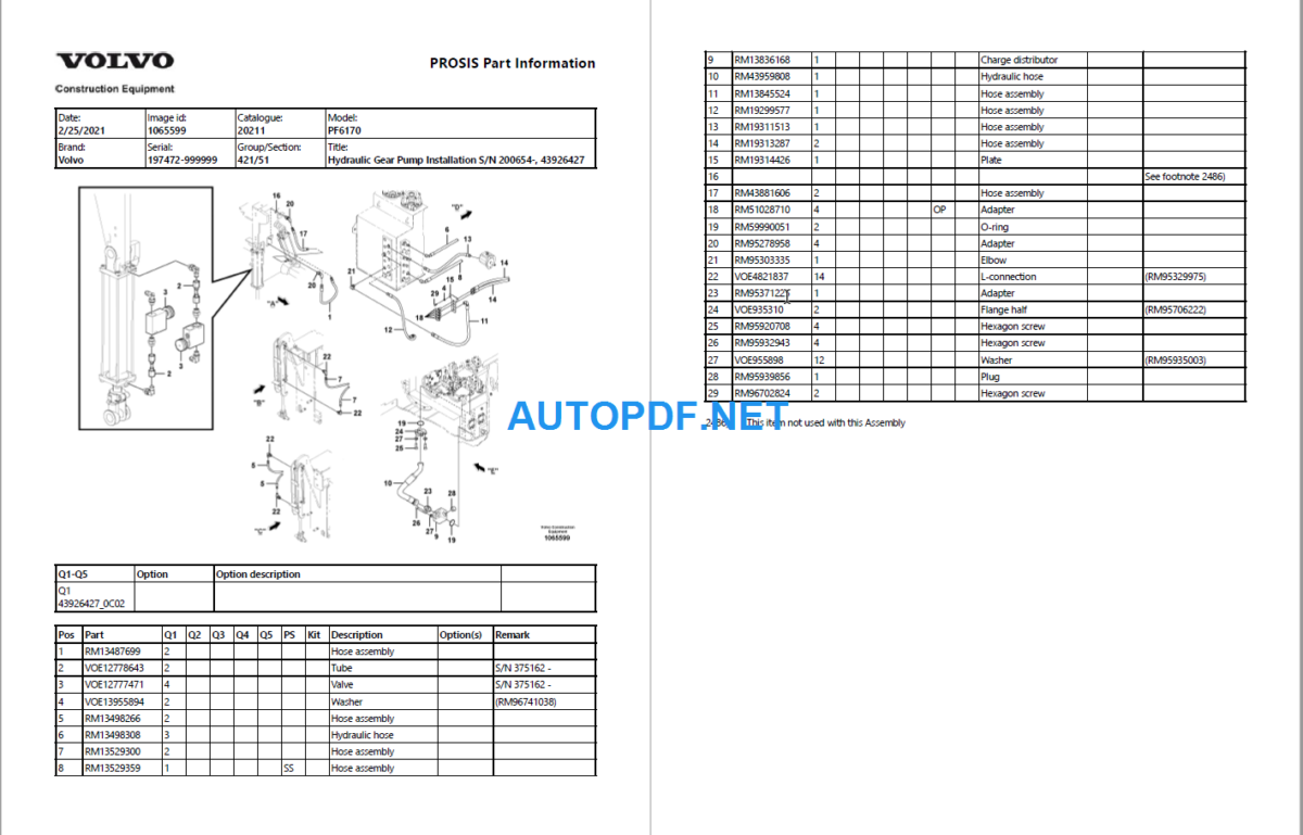 PF6170 Wheeled Paver Parts Manual