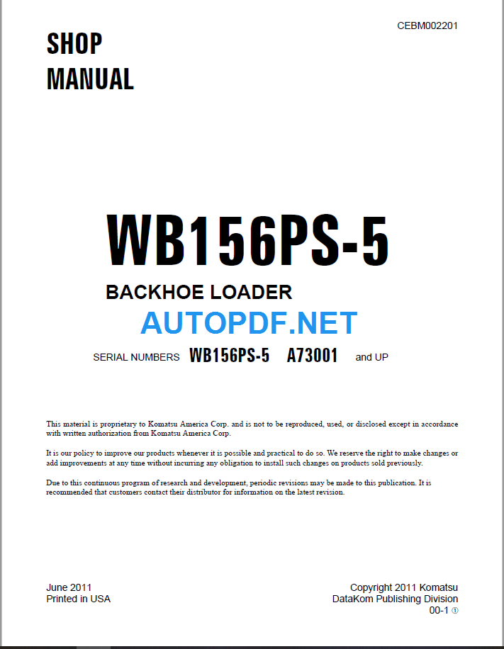 WB156PS-5 (A73001 and UP) Shop Manual