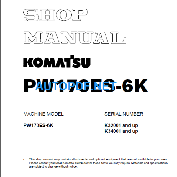 PW170ES-6K (K32001, K34001 and up) Shop Manual