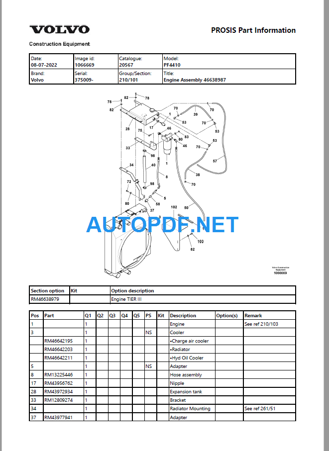 PF4410 Tracked Paver Parts Catalog MANUAL