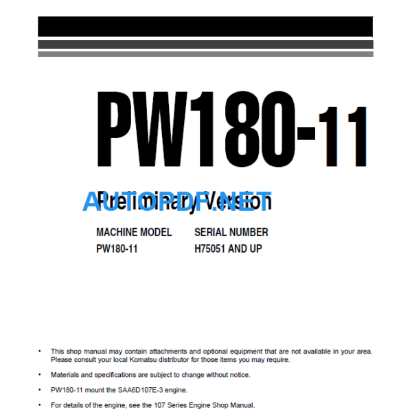 PW180-11 (H75051 and up Preliminary Version) Shop Manual