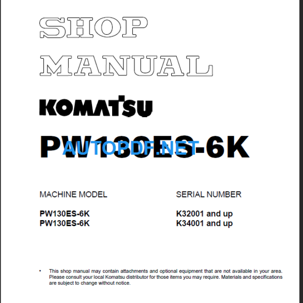 PW130ES-6K (K32001 and up) Shop Manual