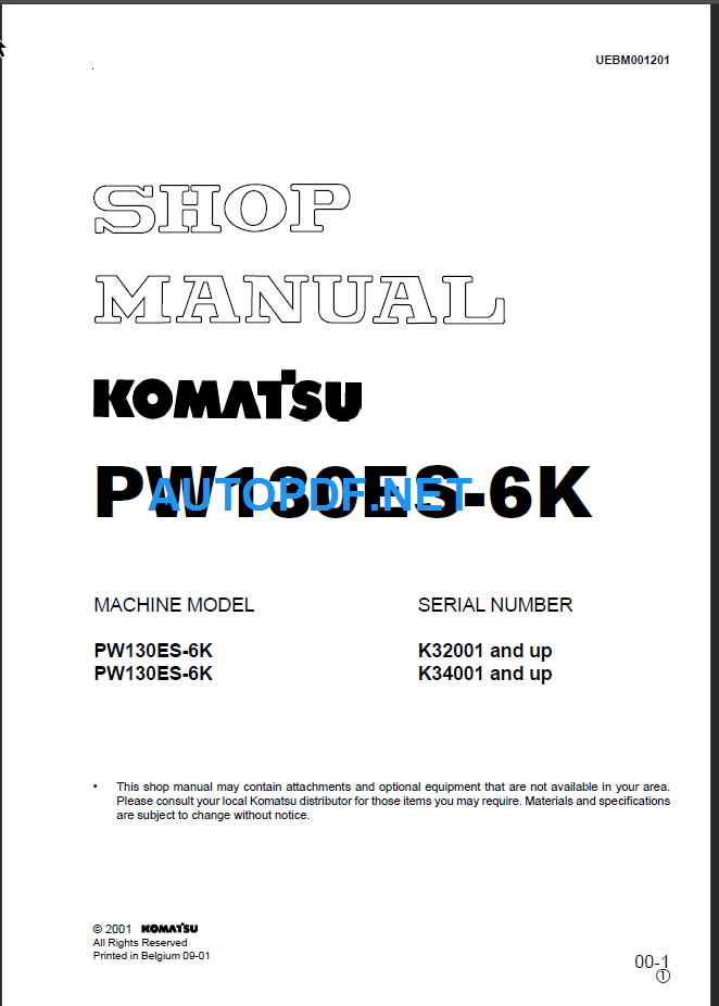 PW130ES-6K (K32001 and up) Shop Manual
