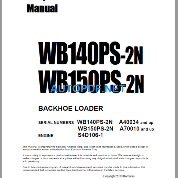 WB140PS-2N, WB150PS-2N Shop Manual