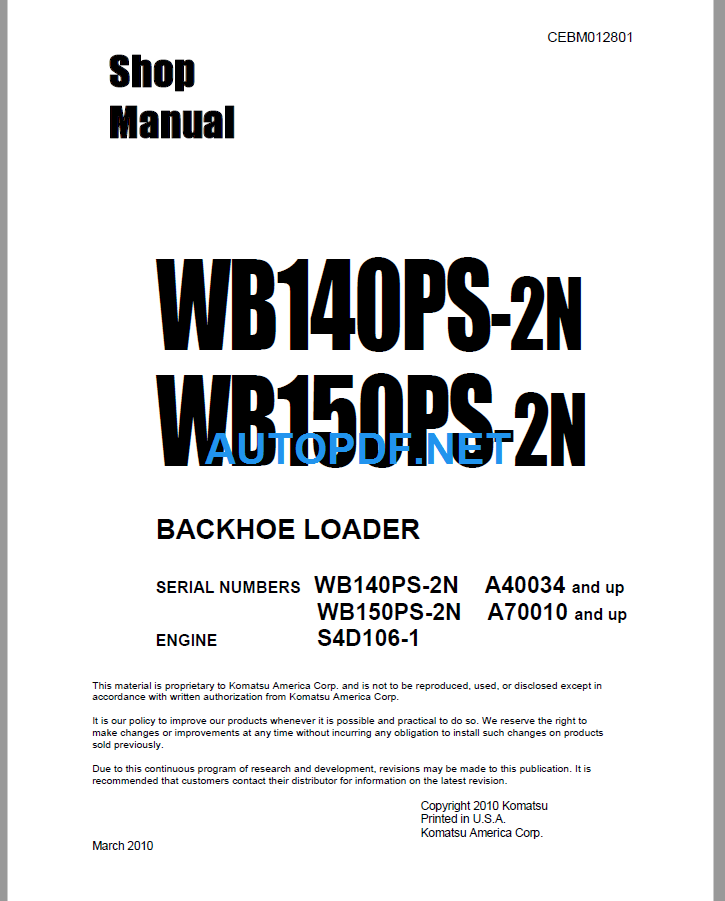 WB140PS-2N, WB150PS-2N Shop Manual