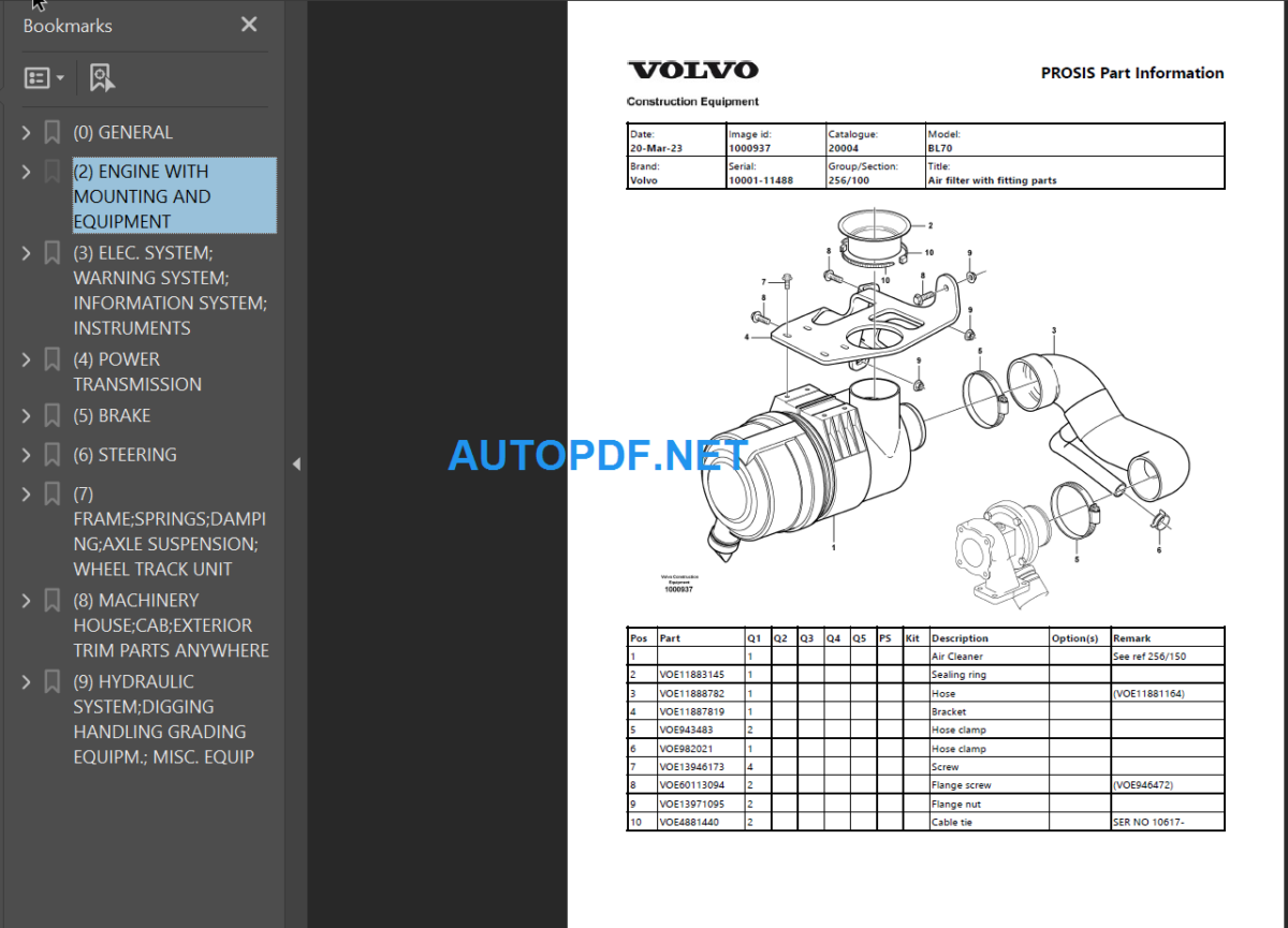 BL70 Parts Catalog Manual