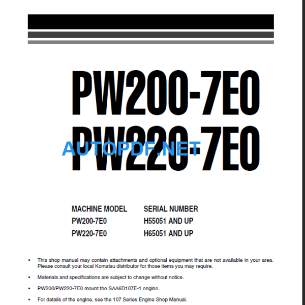 PW200-7E0, PW220-7E0 Shop Manual