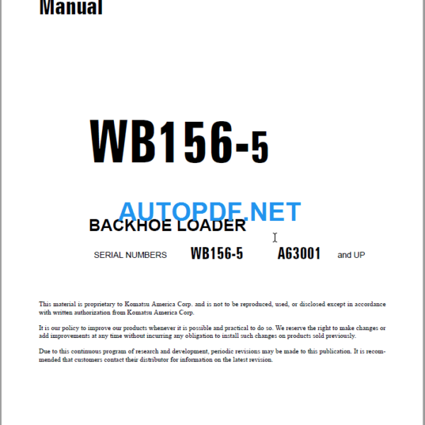 WB156-5 A63001 and UP Shop Manual