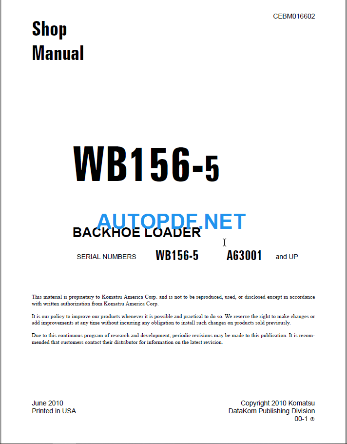 WB156-5 A63001 and UP Shop Manual