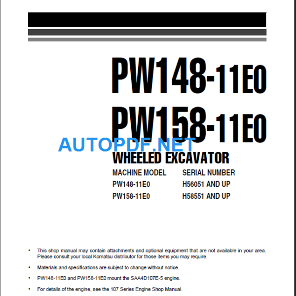 PW148-11E0, PW158-11E0 Shop Manual 2022