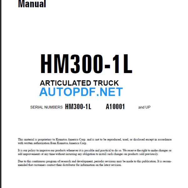 Komatsu HM300-1L Shop Manual