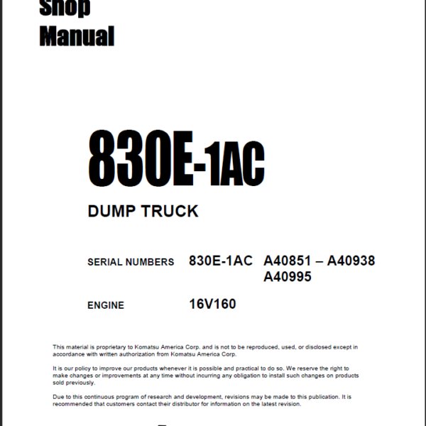 Komatsu 830E-1AC (A40851 – A40938 A40995) Shop Manual