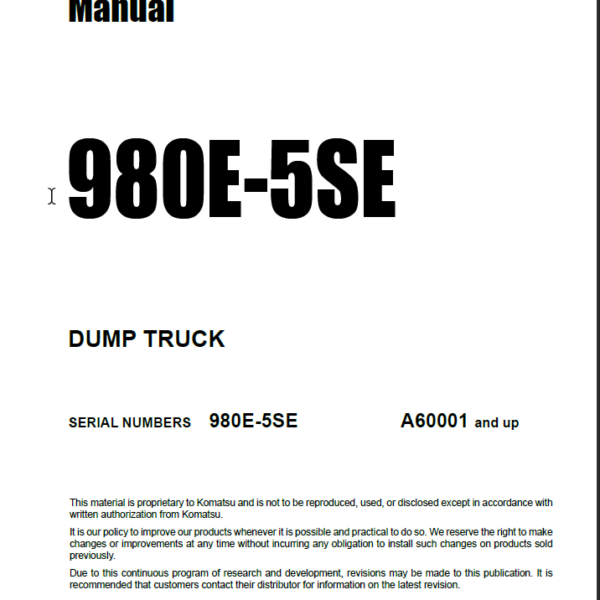 Komatsu 980E-5SE Field Assembly Manual