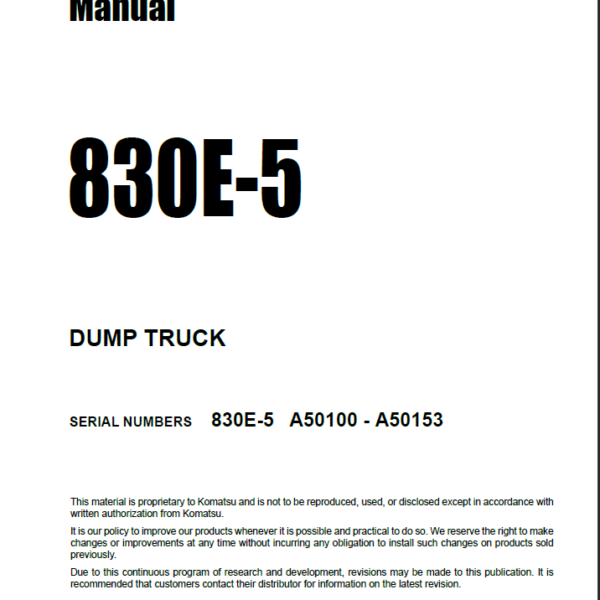 Komatsu 830E-5 Field Assembly Manual (A50100 - A50153)