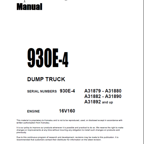 Komatsu 930E-4 Field Assembly Manual