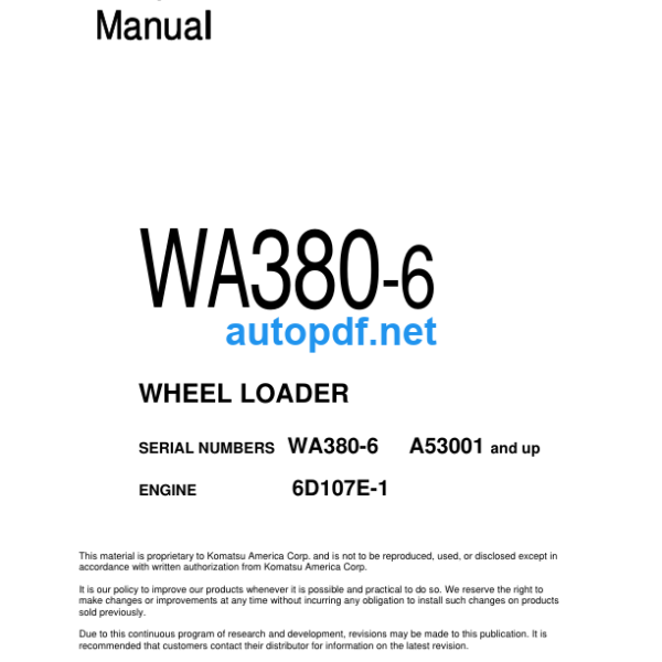 WA380-6 A53001 and up Shop Manual