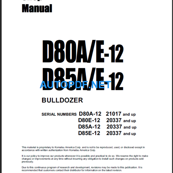 D80A E-12 D85A E-12 Shop Manual