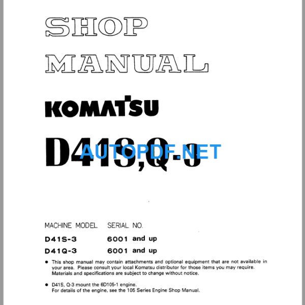 Komatsu Dozer D41SQ-3 Shop Manual