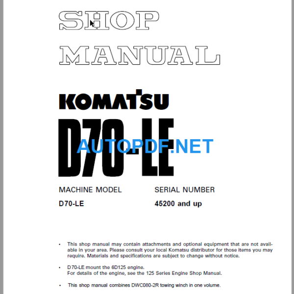 Komatsu Dozer D70-LE Shop Manual
