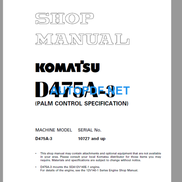 Komatsu Dozer D475A-3 Shop Manual