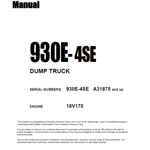 Komatsu 930E-4SE (A31875 and up) Shop Manual