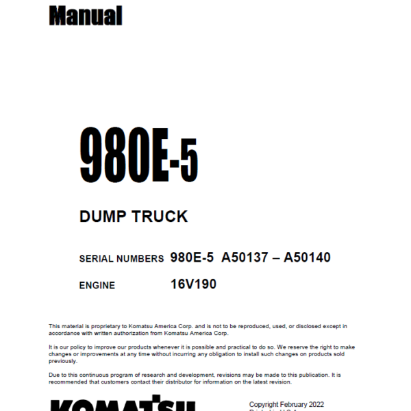 Komatsu 980E-5 Field Assembly Manual