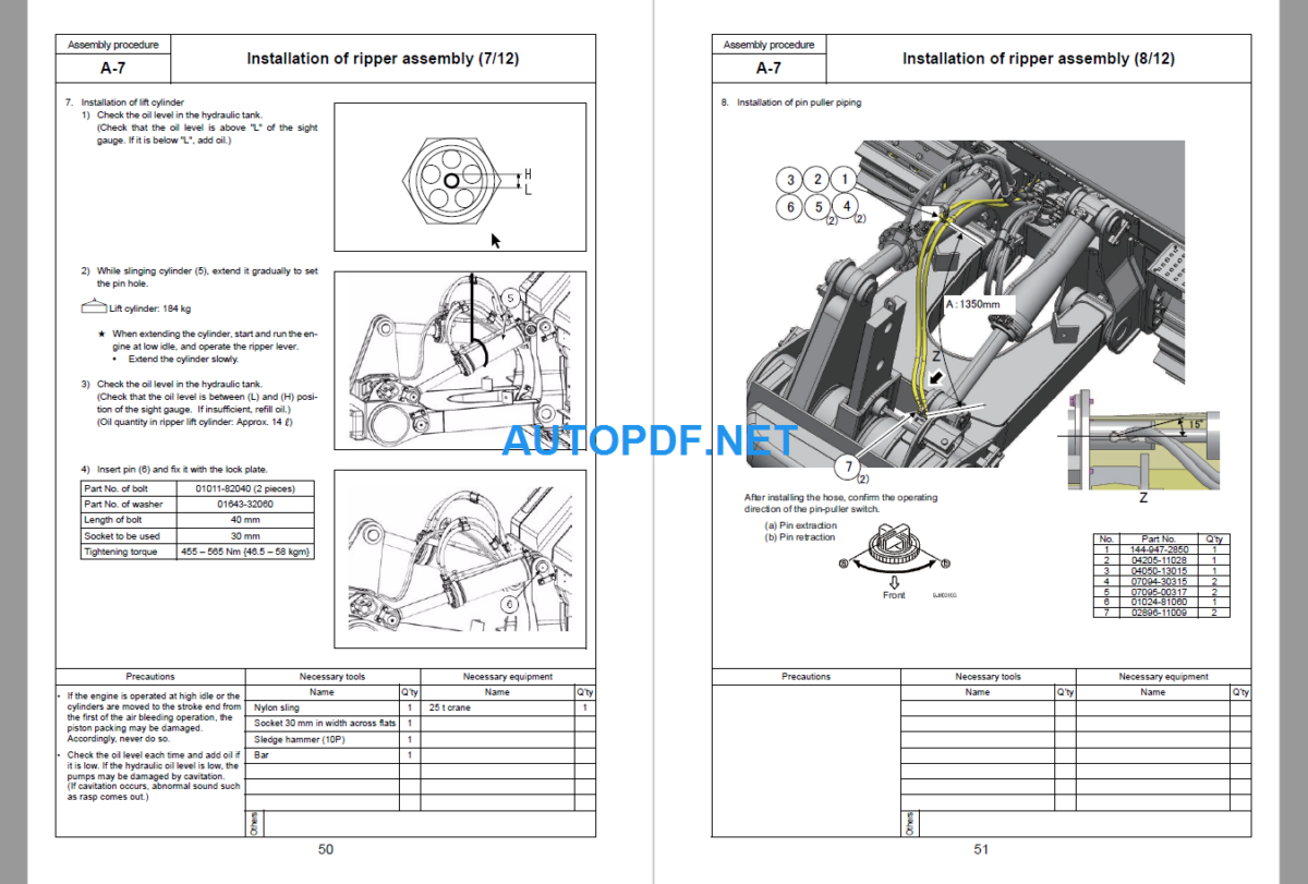 Komatsu Dozer D155AXI-8 Field Assembly Instruction (100040 and up)