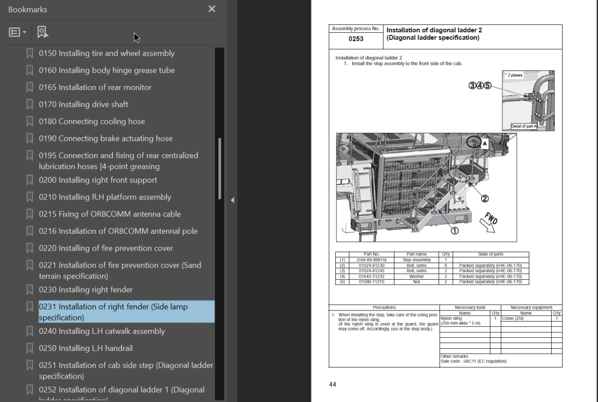 HD465-7E0 (10001- 10037 10101 and up) HD605-7E0 (8001- 8032 10101 and up) Field Assembly Instruction