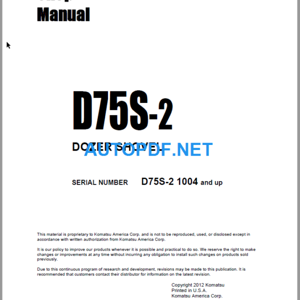 Komatsu Dozer D75S-2 Shop Manual