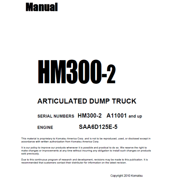 Komatsu HM300-2 (A11001 and up) Shop Manual