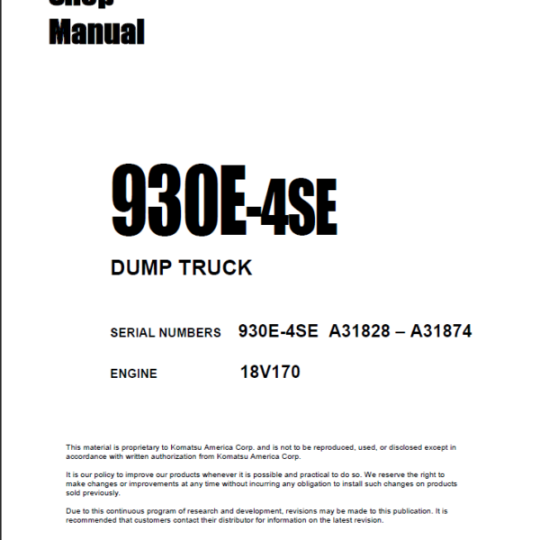 Komatsu 930E-4SE (A31828 – A31874) Shop Manual