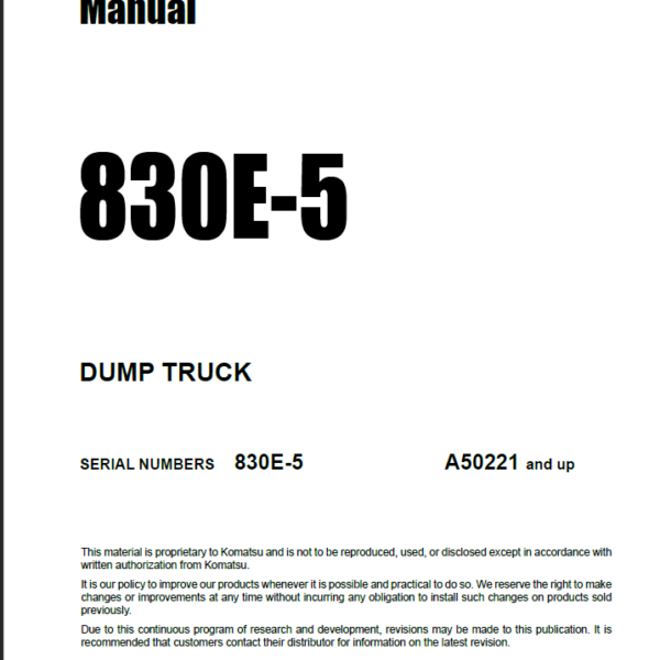 Komatsu 830E-5 Field Assembly Manual (A50221 and up)