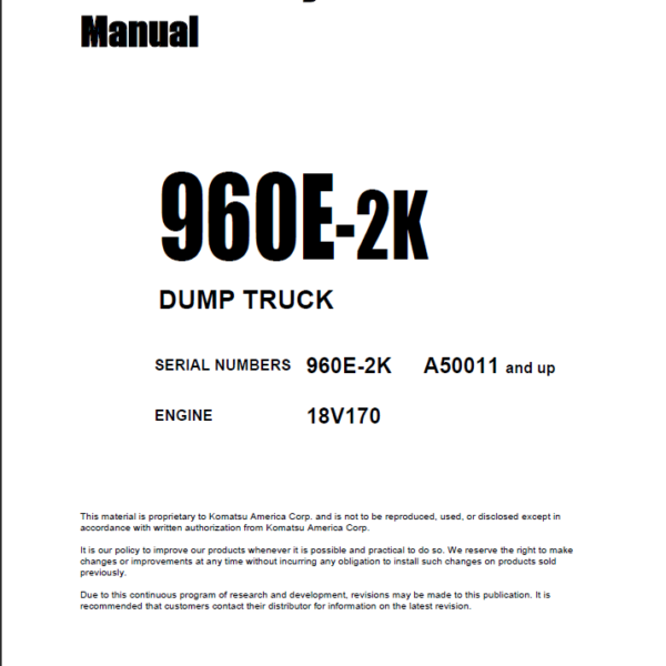 Komatsu 960E-2K Field Assembly Manual