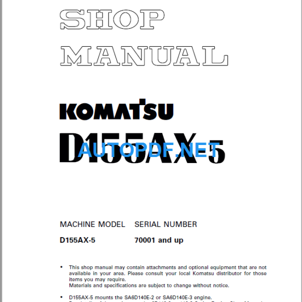 Komatsu Dozer D155AX-5 Shop Manual