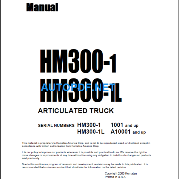 HM300-1 HM300-1L Shop Manual