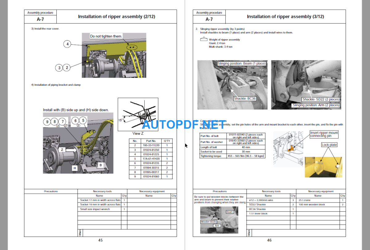 Komatsu Dozer D155AX-7 Field Assembly Instruction (90001 and up)