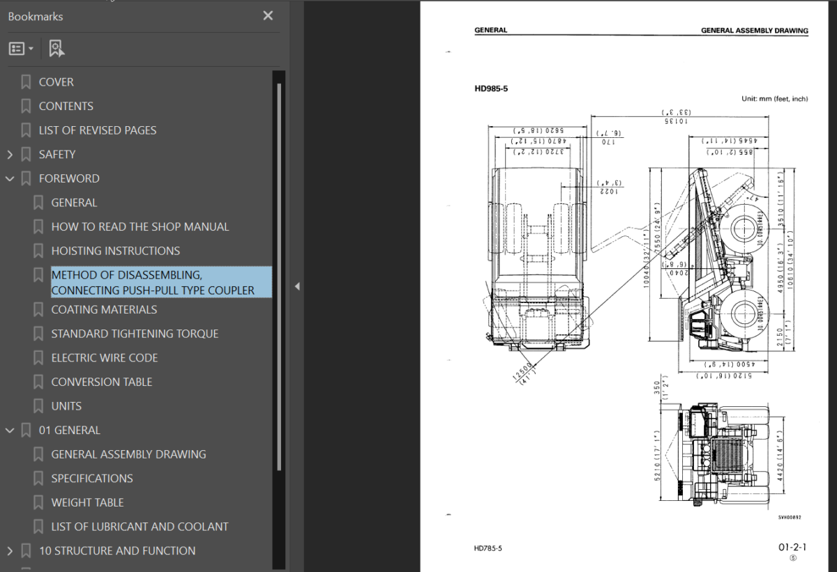 Komatsu HD785-5 (4001 and up) HD985-5 (1021 and up) (SEBM013918) Shop Manual