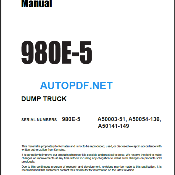 980E-5 (SN A50003-51 A50054-136 A50141-149) Shop Manual