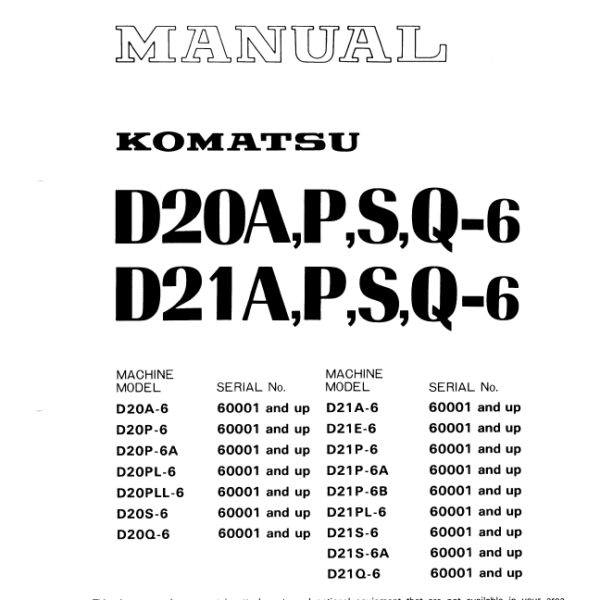 Komatsu D20A P S Q-6 D21A P S Q 6 Shop Manual