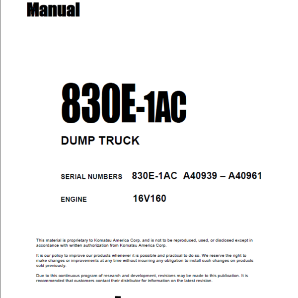 Komatsu 830E-1AC (A40939 – A40961) Shop Manual