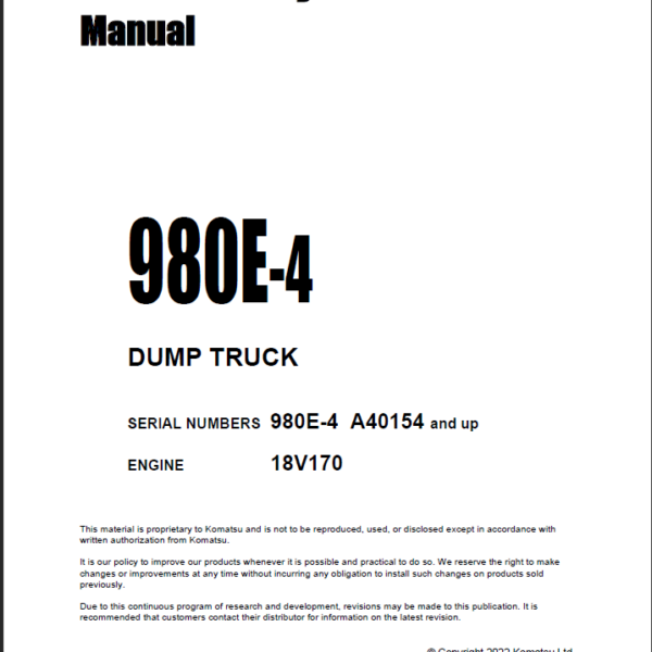 Komatsu 980E-4 Field Assembly Manual