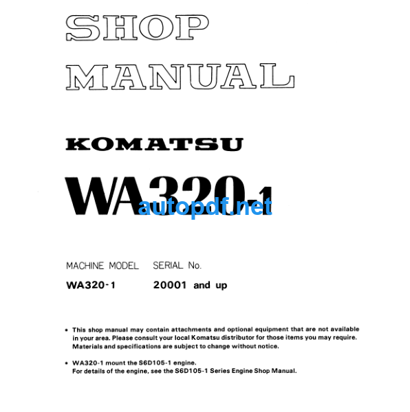 WA320-1 serial 20001 and up Shop Manual