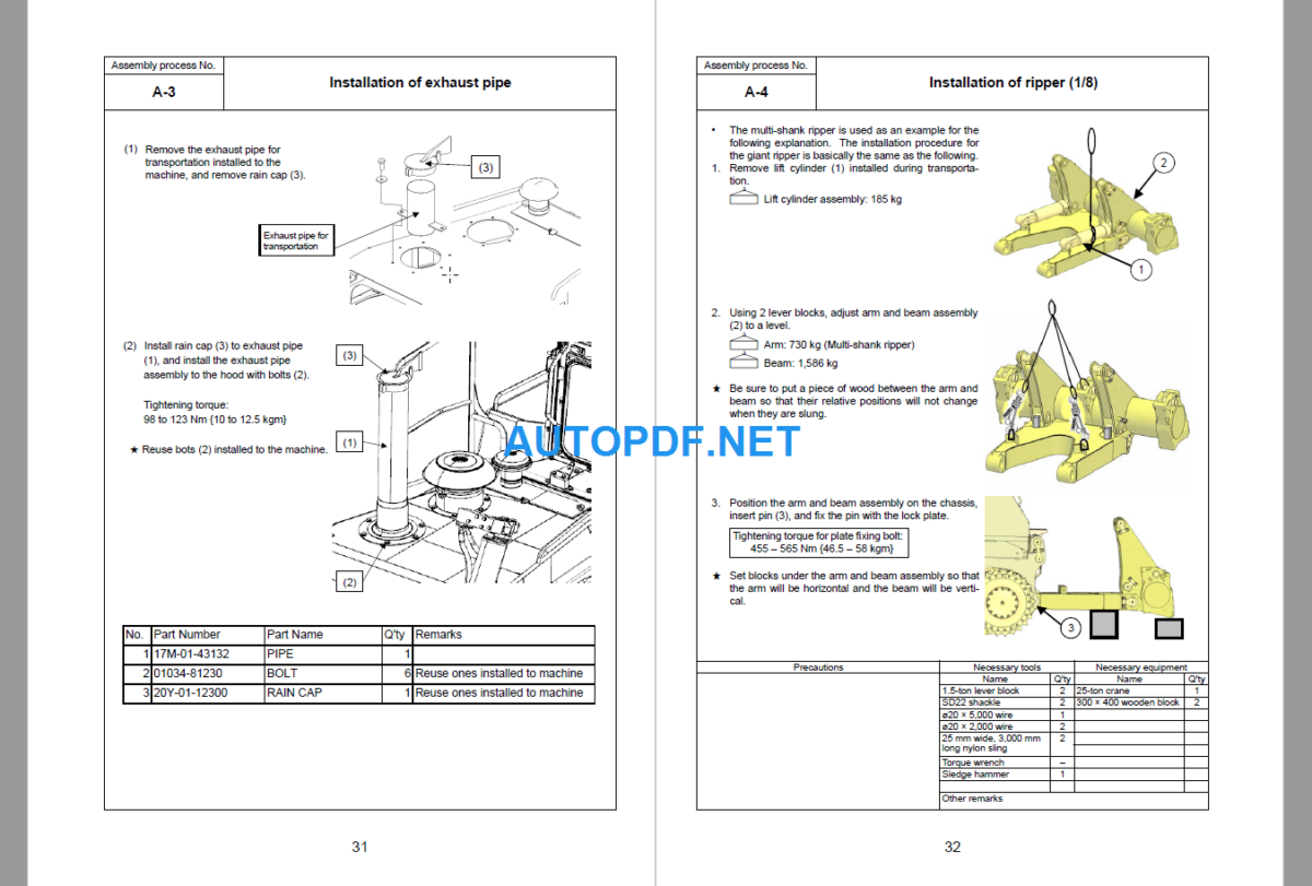 Komatsu Dozer D275A-6 Field Assembly Instruction