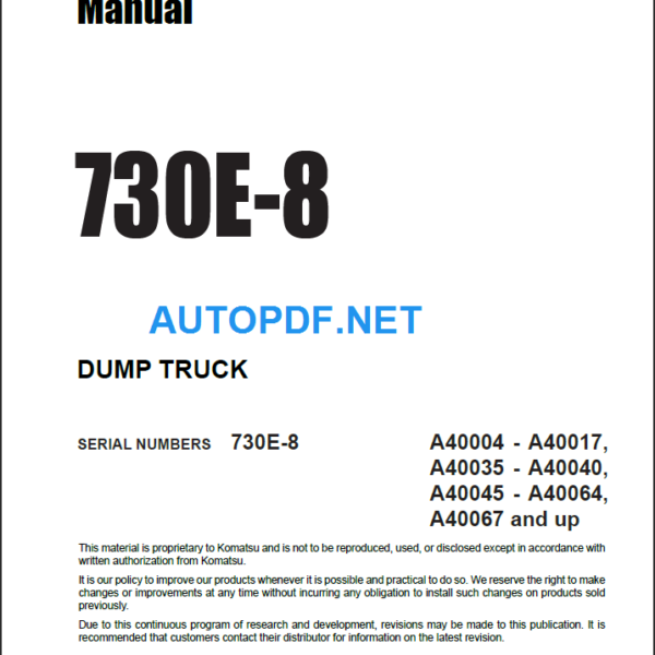 Komatsu 730E-8 (A40004 - A40017 A40035 - A40040 A40045 - A40064 A40067 and up) Shop Manual