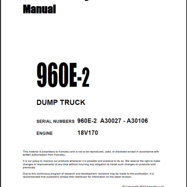 Komatsu 960E-2 Field Assembly Manual