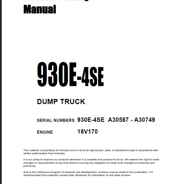 Komatsu 930E-4SE Field Assembly Manual (A30587 - A30749)