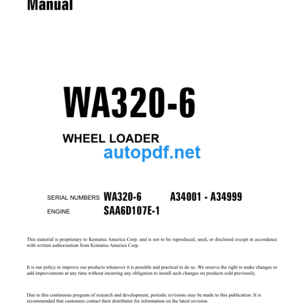 WA320-6 A34001 - A34999 Shop Manual